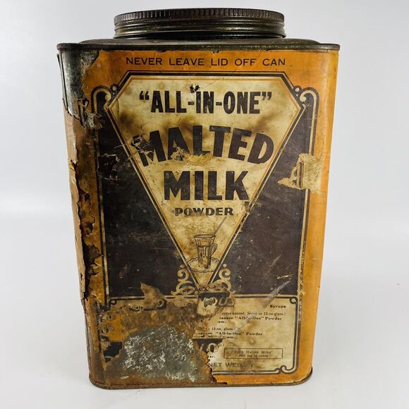 All In One Malted Milk Powder Chocolate 12lb Square Can Omaha NE Advertising Big - Picture 4 of 13